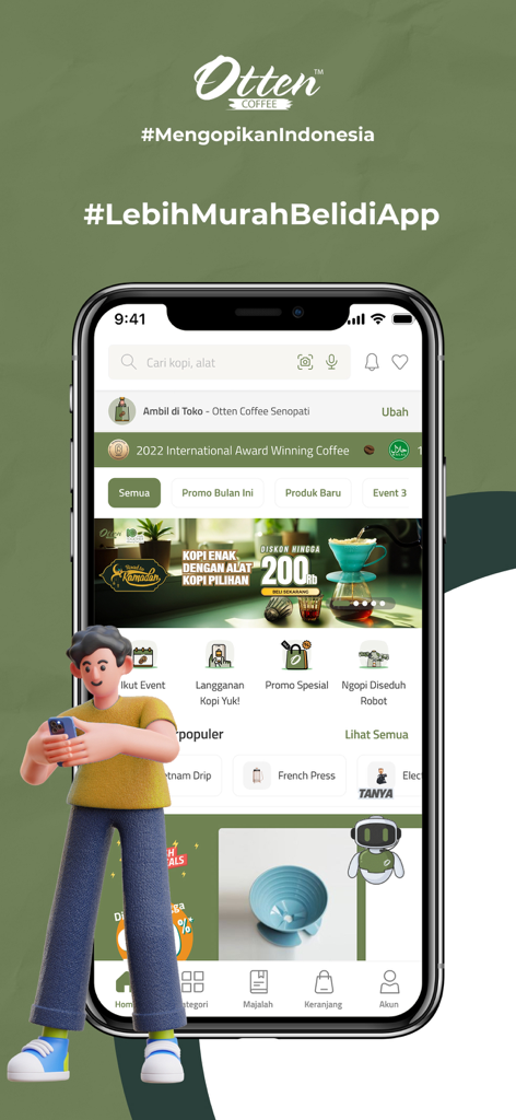 Otten Coffee - Otten Coffee mobile app home screen showcasing specialty coffee equipment and brewing accessories