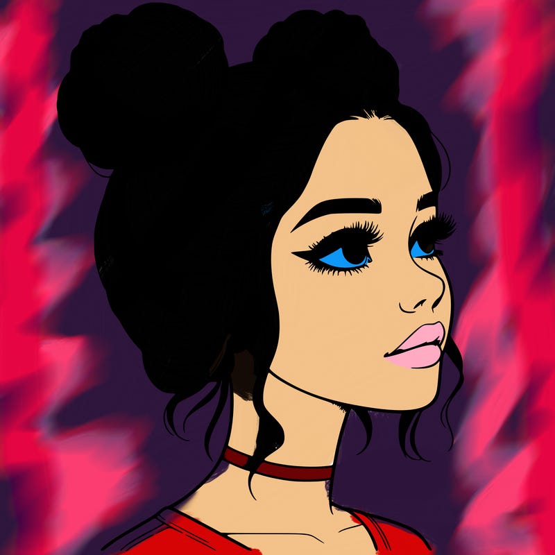 realistic girl with buns on the top of her head