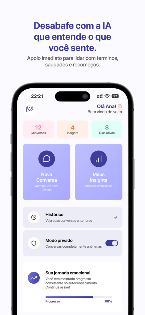 ColdTalk 앱 대시보드: 이별 후 회복을 위한 감정 여정 추적 및 AI 지원 기능