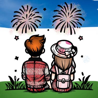 couple watching fireworks
