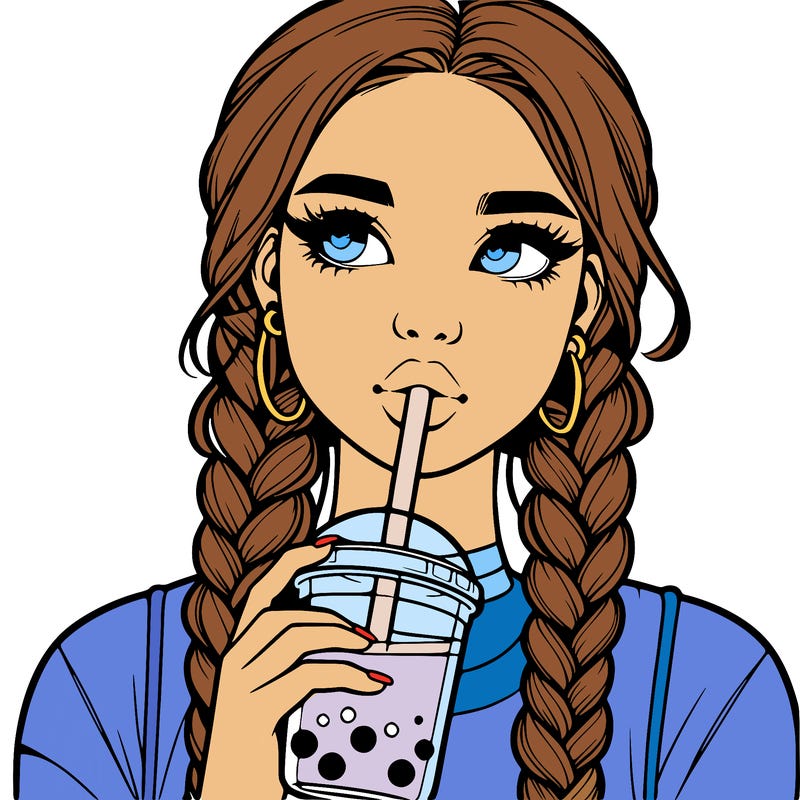 realistic girl with braided hair drinking boba