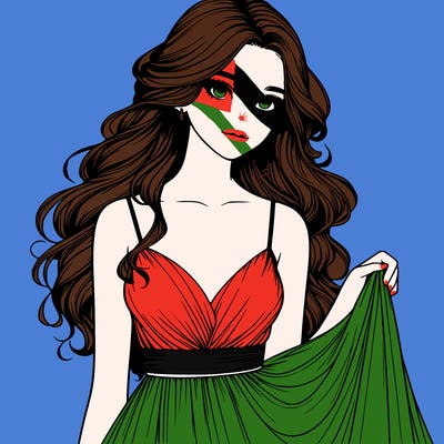 realistic girl in flowy silky prom dress