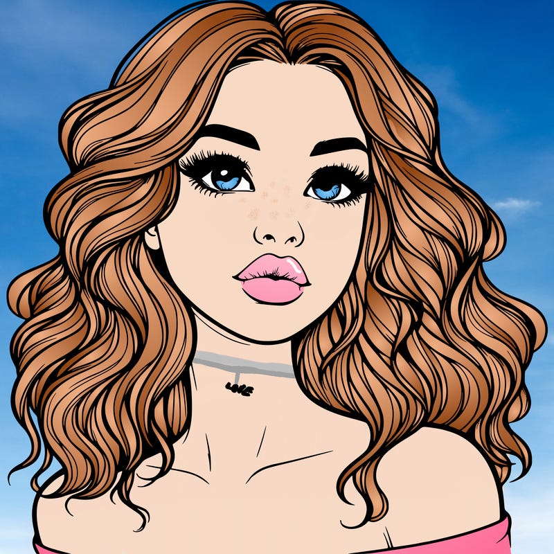 realistic girl with wavy hair and lips