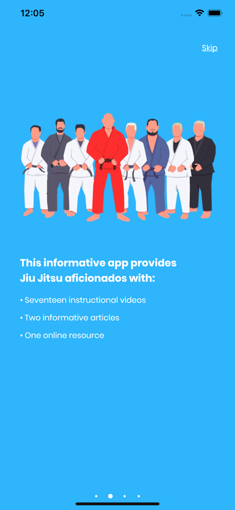 Roy Harris Grip Fighting - Introductory screen of the Roy Harris Grip Fighting app featuring martial arts illustrations and a list of educational resources