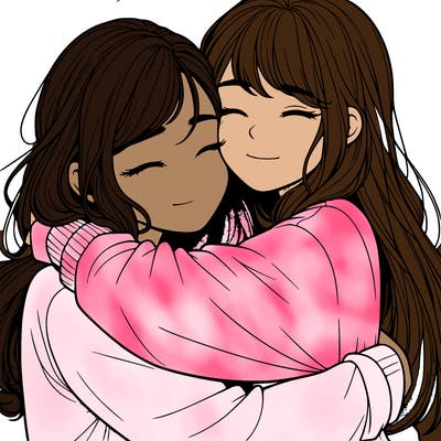 realistic two girls hugging