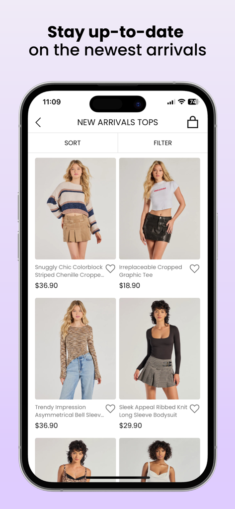 Windsor Store app interface showing a collection of trendy women's tops under new arrivals.
