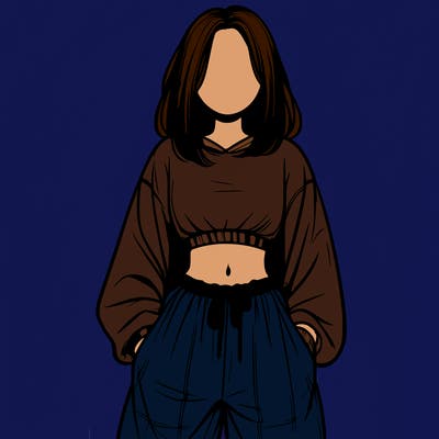 realistic girl faceless with baggy pants and a crop top