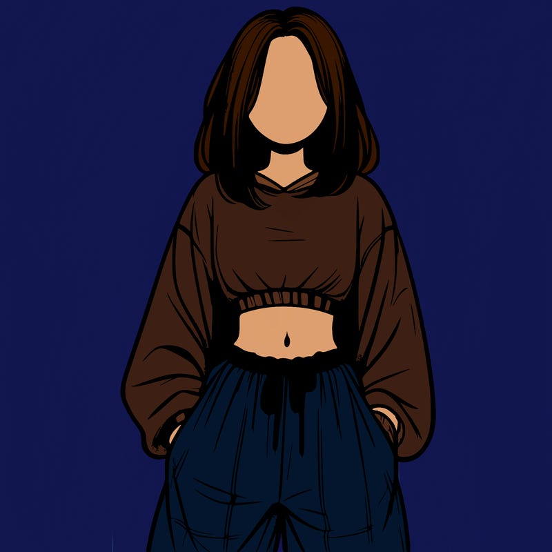 realistic girl faceless with baggy pants and a crop top