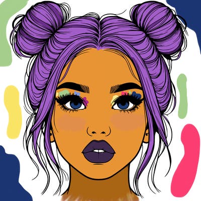 realistic girl with two buns on her hair and lips