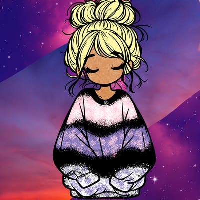 girl with baggy sweatshirt and messy bun