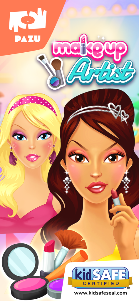 Makeup Artist game screen featuring stylish girl characters and beauty tools