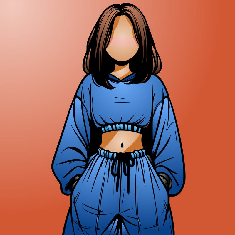 realistic girl faceless with baggy pants and a crop top