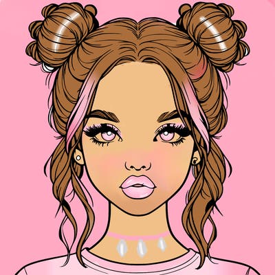 realistic girl with two buns in hair and lips
