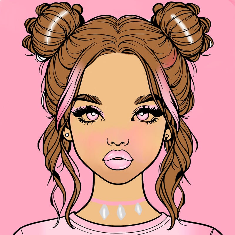 realistic girl with two buns in hair and lips