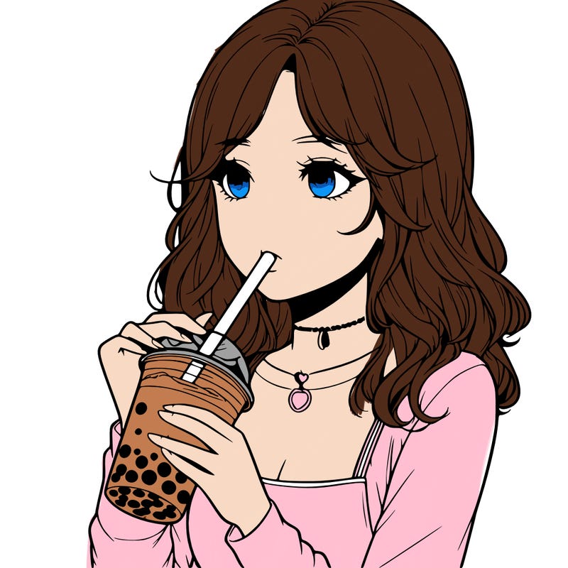 realistic girl drinking boba tea