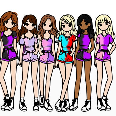 a group of girls wearing crop tops and shorts
