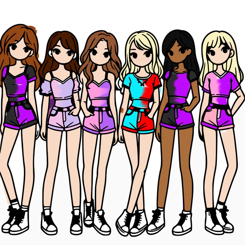 a group of girls wearing crop tops and shorts