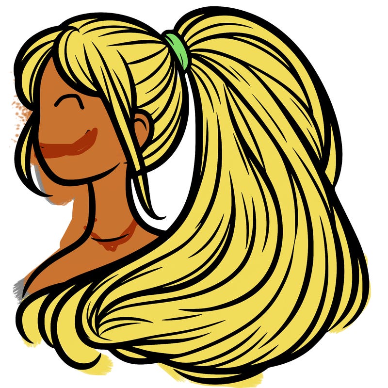 long hair in a ponytail