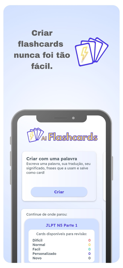 AI Flashcards - Interfaccia dell'app mobile AI Flashcards che mostra la creazione facile di flashcard e il monitoraggio dei progressi di studio