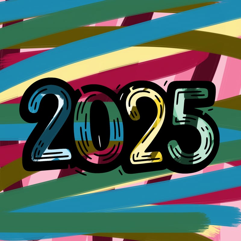 one line scrawled numbers sketch design “2025”