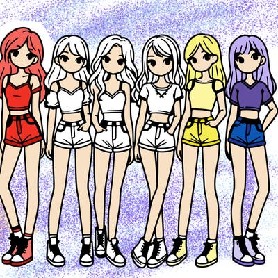 a group of girls wearing crop tops and shorts