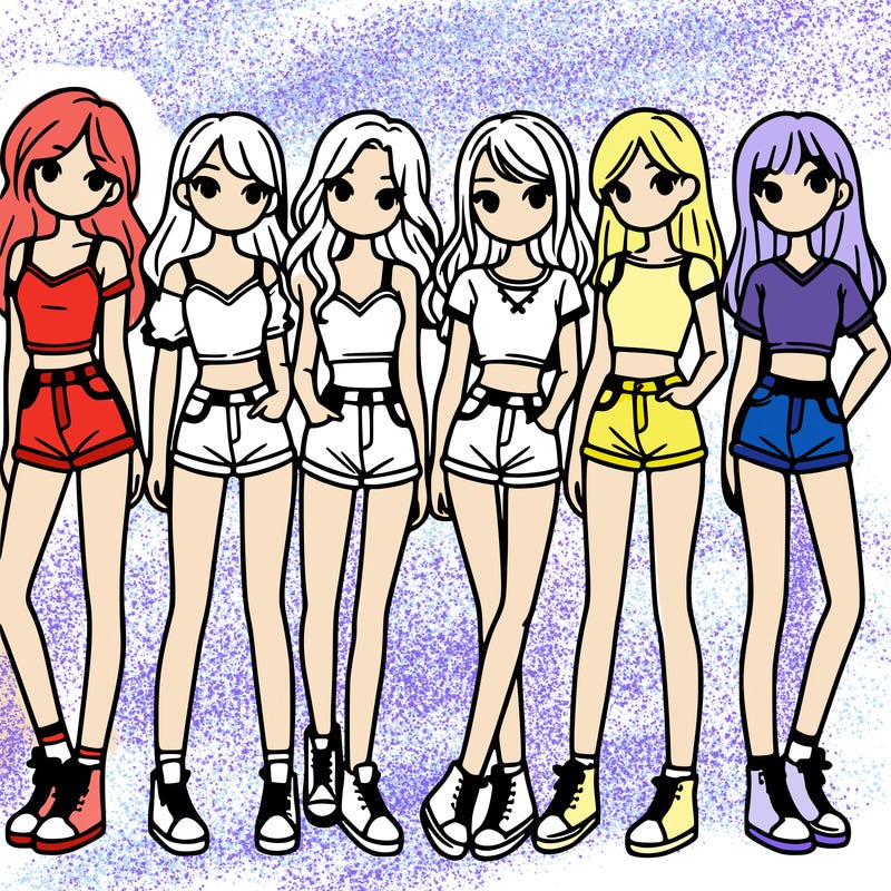 a group of girls wearing crop tops and shorts