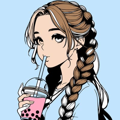 realistic girl with braided hair drinking boba
