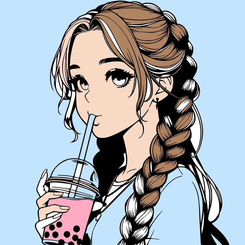realistic girl with braided hair drinking boba
