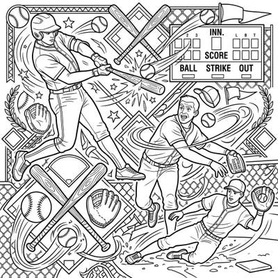 Step up to the plate and color the exciting world of baseball with this dynamic coloring page designed for teens. Featuring action-packed players and intricate stadium details, it offers a challenging and rewarding creative experience for sports enthusiasts.