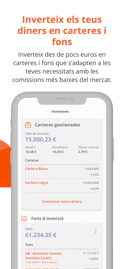 Myandbank - Pantalla de la app de Myandbank mostrando carteras y fondos de inversión gestionados.