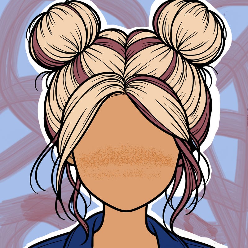 realistic girl with buns on the top of her hair