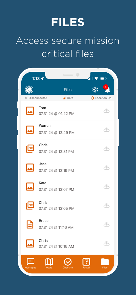 EVERYWHERE App - EVERYWHERE App interface displaying a list of secure mission critical files and documents.