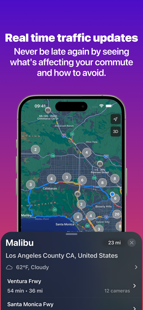 California Road Cameras - Real-time traffic map and commute details for Malibu in the California Road Cameras app