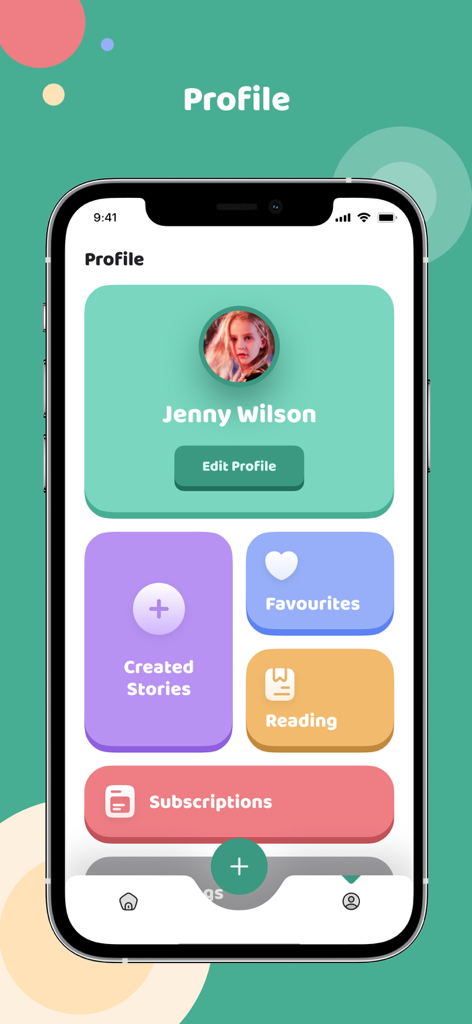 Story Mii - Story Mii app profile screen showing a childs personalized dashboard with created stories and reading sections
