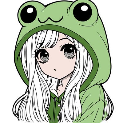 a pretty girl wearing a frog hoodie portrait with long hair