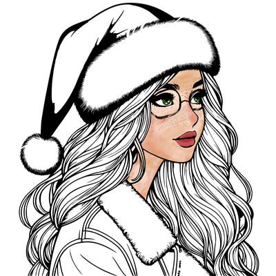 realistic girl in santa hat