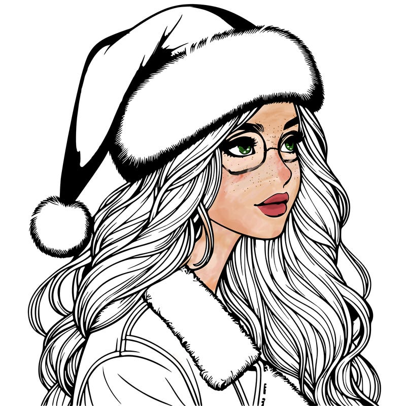 realistic girl in santa hat