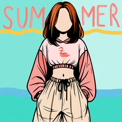 realistic girl faceless with baggy pants and a crop top