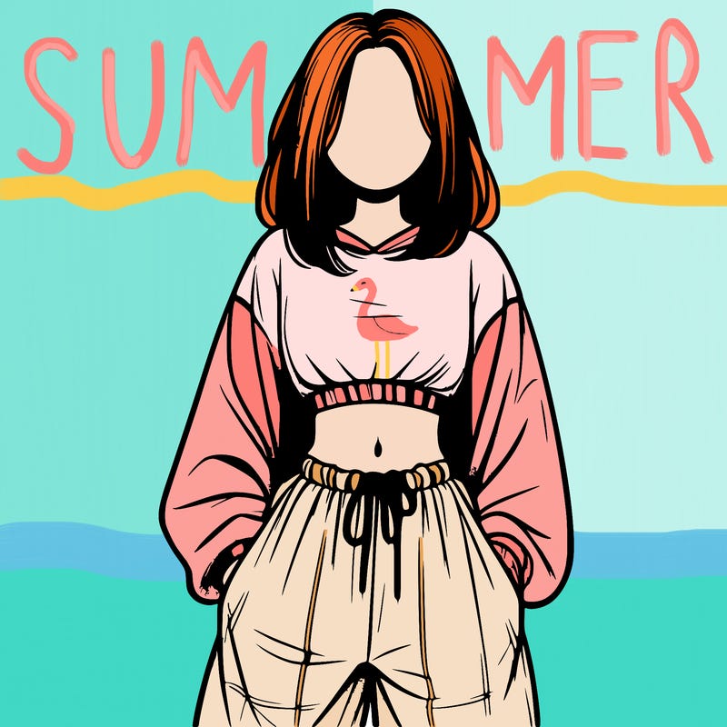 realistic girl faceless with baggy pants and a crop top