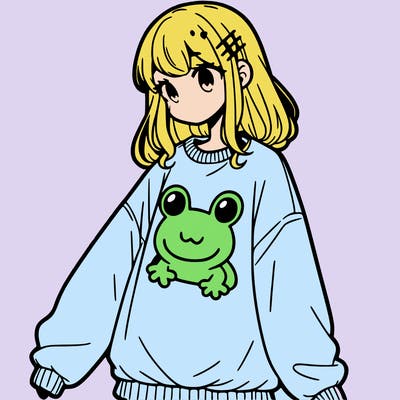 girl wearing frogging sweatshirt