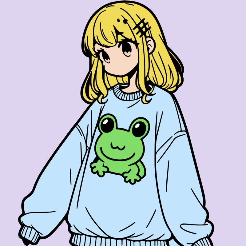 girl wearing frogging sweatshirt