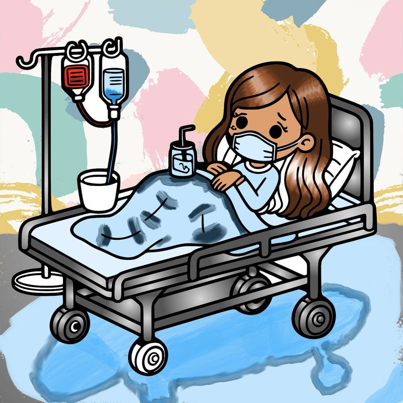 sick girl in strecher