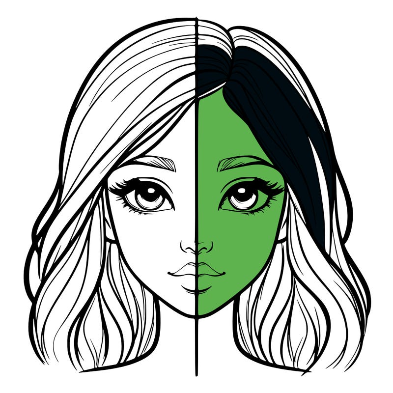 realistic girl face with line through the middle