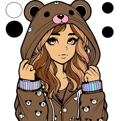 realistic girl in a animal pjs hoodie
