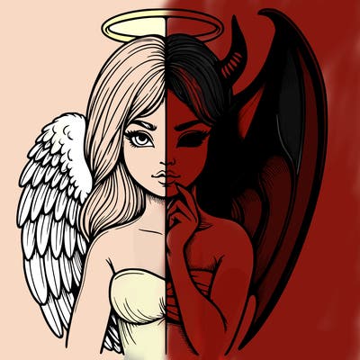 realistic angel half demon