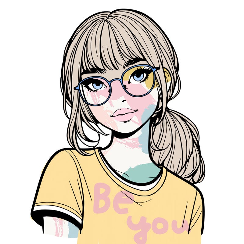 realistic girl with freckles and clear glasses