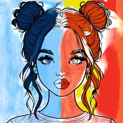 realistic girl with two buns in hair and lips