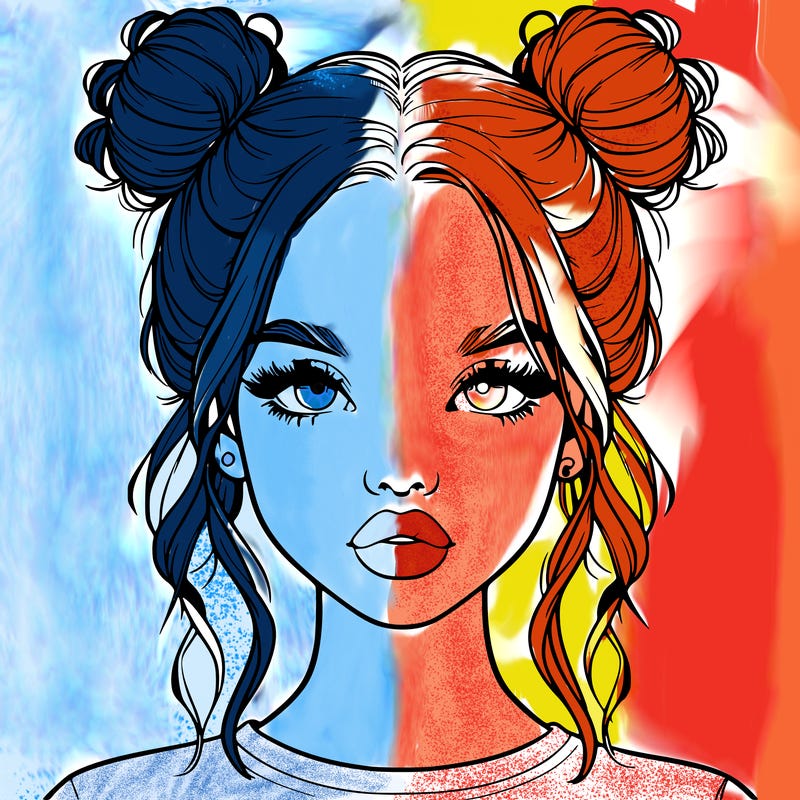 realistic girl with two buns in hair and lips