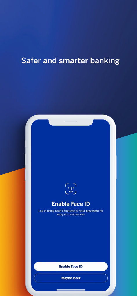 Standard Bank Namibia App - Standard Bank Namibia App screen prompting the user to enable Face ID for safer and smarter banking