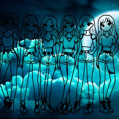 a group of girls wearing crop tops and shorts